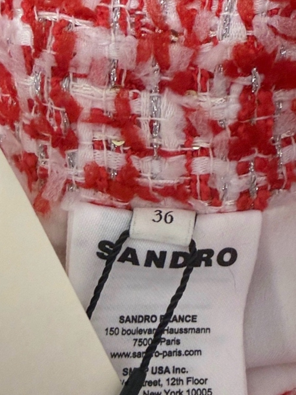 Sandro ($368) Red & White Tweed Skirt with Metallic Thread - Picture 5 of 9